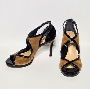 Antonio Melani Heels Black And Tan/Brown Strappy Peep-toe